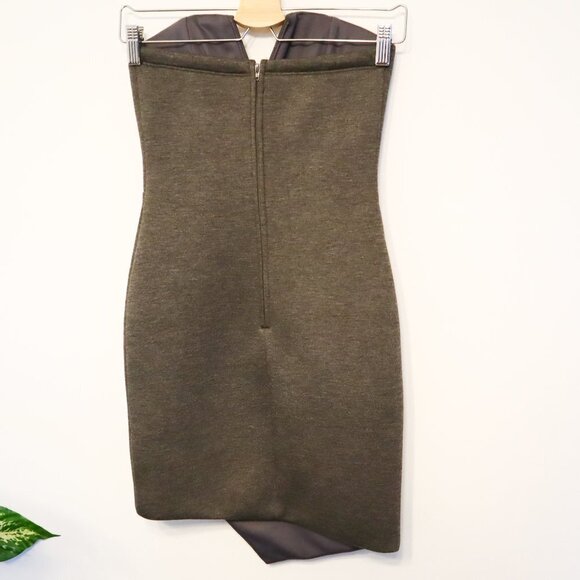 Lulus Quilted Cotton Dark Gray Strapless Dress Asymmetric Front - Picture 5 of 6